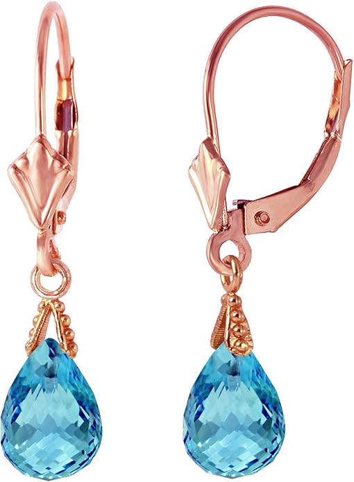 Galaxy Gold GG 14k Solid Gold Jewelry Set: Natural Briolette Blue Topaz Pendant Necklace and Dangle Earrings