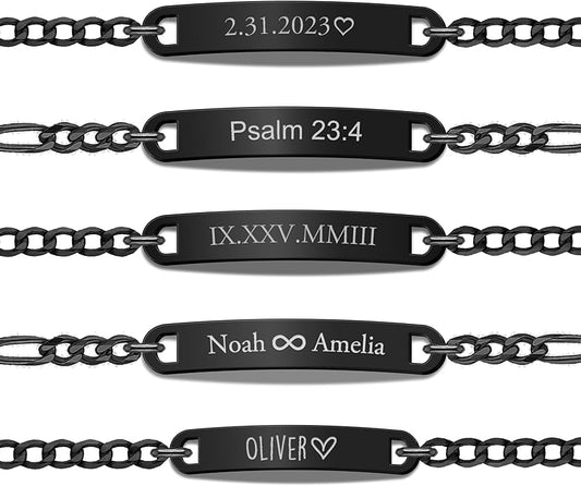 Personalized Sterling Silver/Stainless Steel Bar ID Bracelet - Custom Engraved Inspirational Words, Dates or Names- Adjustable - Gift Box Included - Elegant Jewelry for Anniversary, Birthday, Weddings