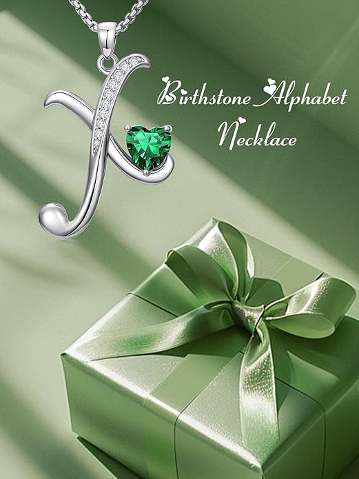 Christmas Gifts for Women Alphabet A to Z Initial Birthstone Pendant Necklaces for Women - 18k White Gold Plated Personalized Name Jewelry Valentine Mothers Day Birthday Gifts for Women Her Girlfriend