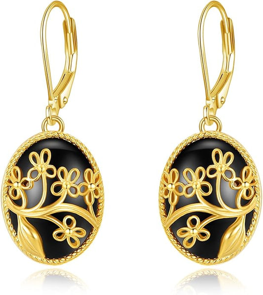 Dragonfly/Filigree Boho Black Onyx Earrings 925 Sterling Silver Black Onyx Dangle Drop Earrings Jewelry Gift for Women