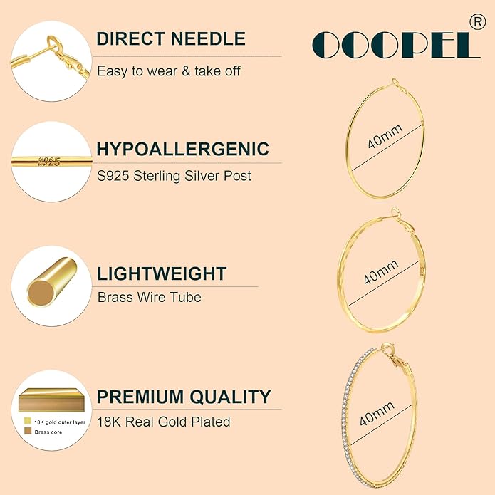 925 Sterling Silver Earrings Large Rhinestone Hoop Earrings Big Cubic Zirconia Hoop Earrings Thin Rhinestones Round Hoop Earrings for Women 20/30/40/50/60/70mm Sparkly Hoops With Crystals for Womens