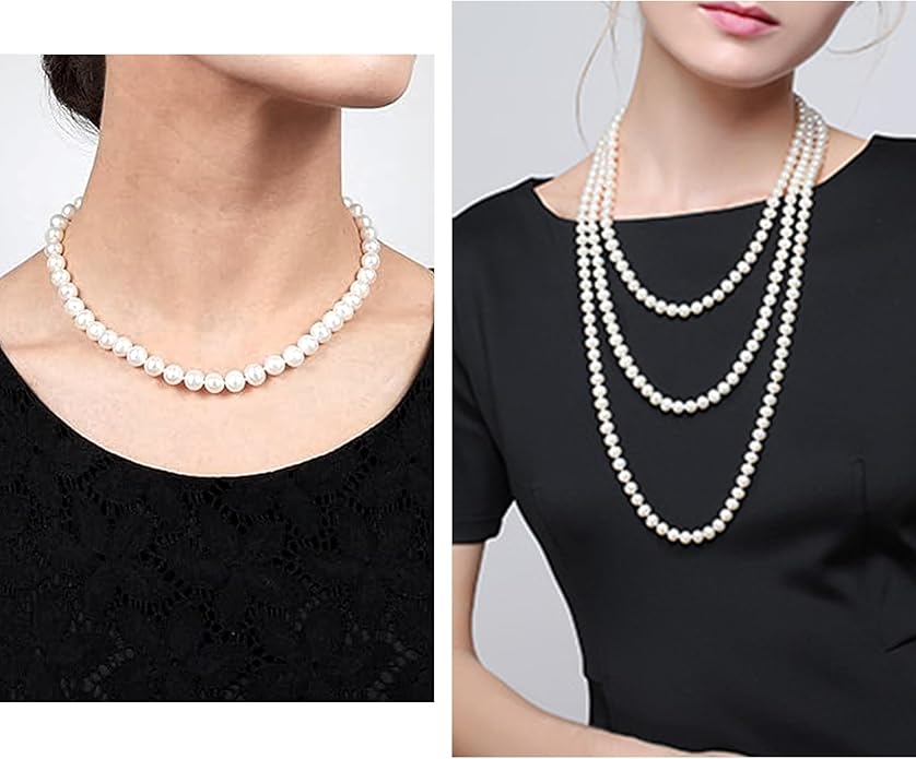 Long Pearl Necklaces for Women Cream White Faux Pearl Strand Layered Necklace Costume Jewelry