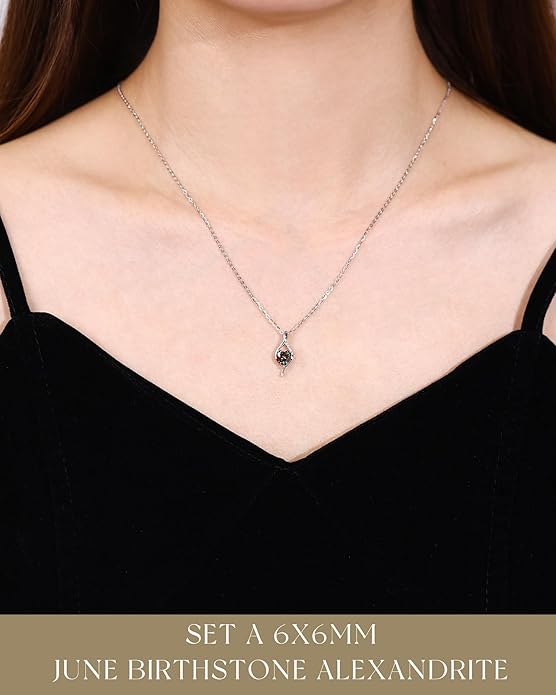 FANCIME 14K Solid White Gold Birthstone Necklace Genuine or Created 6mm Heart Gemstone Pendant with Lab Grow Diamonds Sterling Silver Chain Fine Jewelry Anniversary Birthday Gifts for Women 16" + 2"