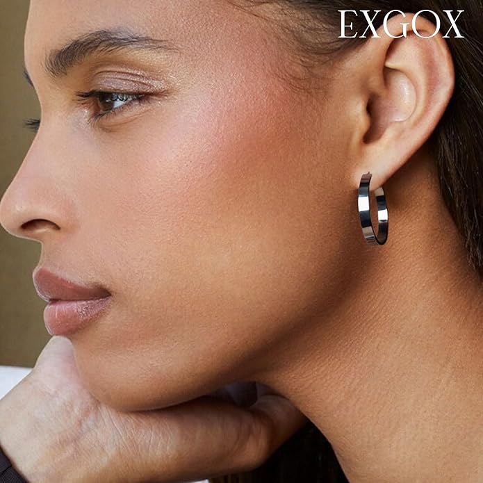 EXGOX Silver Hoop Earrings for Women - Sterling Silver & 14K Gold Plated - Hypoallergenic 925 Silver - Big Hoop Earrings (30/40/50/60/70mm)