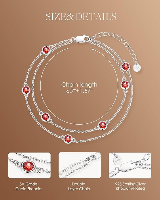 LOUISA SECRET Birthstone Bracelets for Women, 925 Sterling Silver Charm Link Double Strand Bracelet, Birthday Anniversary Christmas Jewelry Gifts for Wife Girlfriend Mother her…