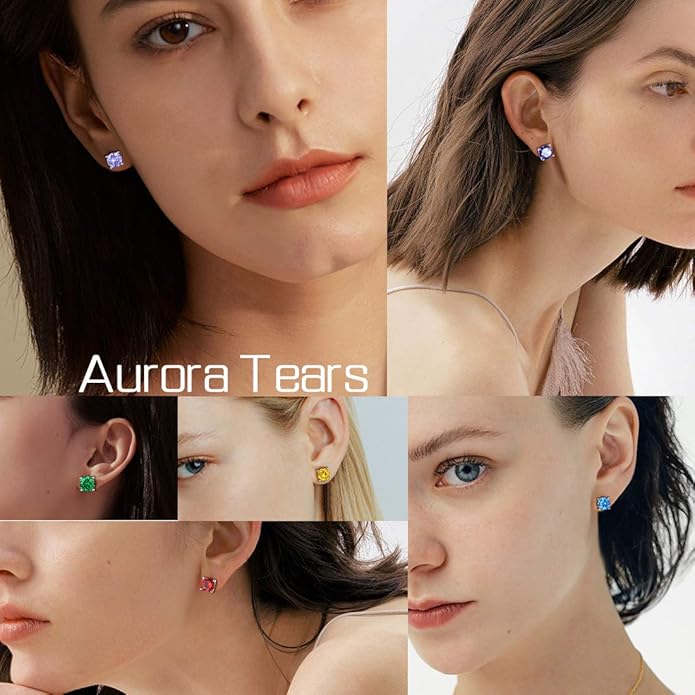Aurora Tears 925 Sterling Silver 12 Birthstones Necklace/Earring/Ring/Bracelet Women Birthstone Pendant Crystal Fashion Birthday Jewelry Christmas Gift for Girls Women
