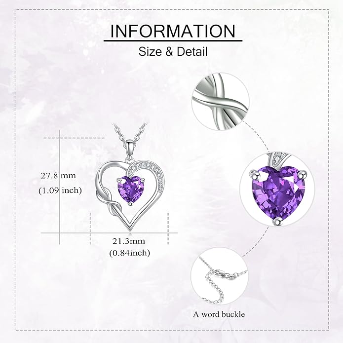 Birthstone Necklace for Women 925 Sterling Silver Infinity Heart Birthstone Pendant Necklace Infinity Heart Jewelry Birthday Holiday Gifts for Her