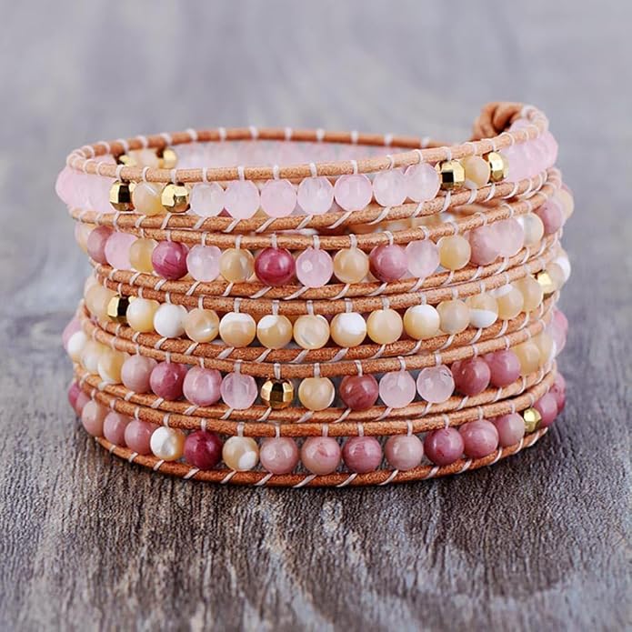 ZOSOJONA Boho Wrap Bead Bracelet for Women - Handmade Adjustable Natural Stone Beaded Bracelets Rope Yoga Healing Bracelet Bangle Hippie Jewelry