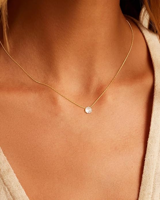 Cubic Zirconia Necklace, Dainty 14k Gold Plated Diamond Necklaces For Women Choker Necklace Simple Gold Plated CZ Jewelry Necklaces for Women Trendy Gifts