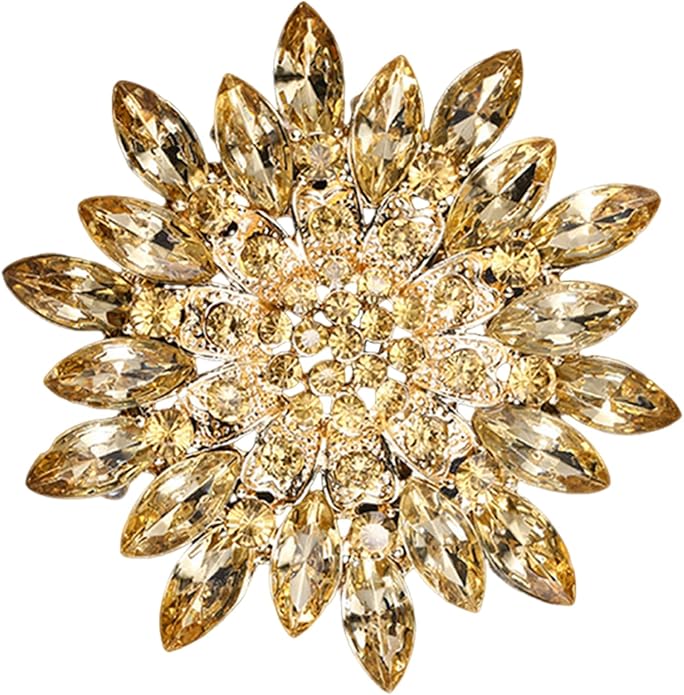 Rhinestone Large Flower Brooches Pins for Women Fashion Sparkly Crystal Sunflower Statement Brooch Unique Wedding Party Suit Dress Jewelry Accessories