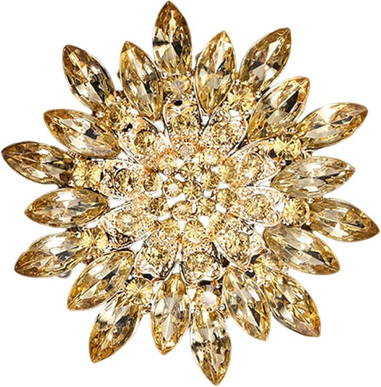 Rhinestone Large Flower Brooches Pins for Women Fashion Sparkly Crystal Sunflower Statement Brooch Unique Wedding Party Suit Dress Jewelry Accessories