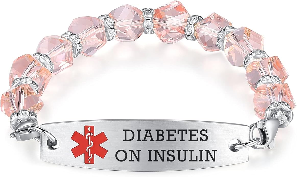 mnmoom 7.5 inch interchangeable Medical id bracelets for Women beads Medical alert bracelets with customize engraving