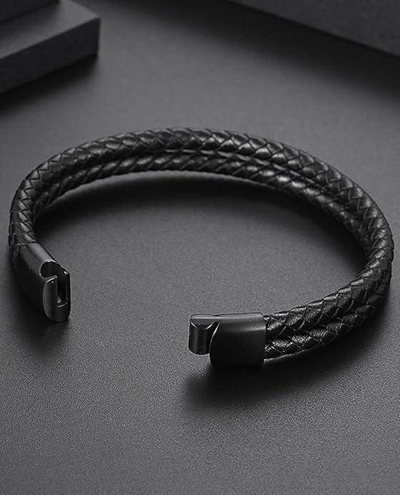 Italian Handmade Genuine Leather Bracelets for Men Stainless Steel Clip, Men's Casual Genuine Multi-layer Cuff Bracelet, Bracelet Gift for Real Men