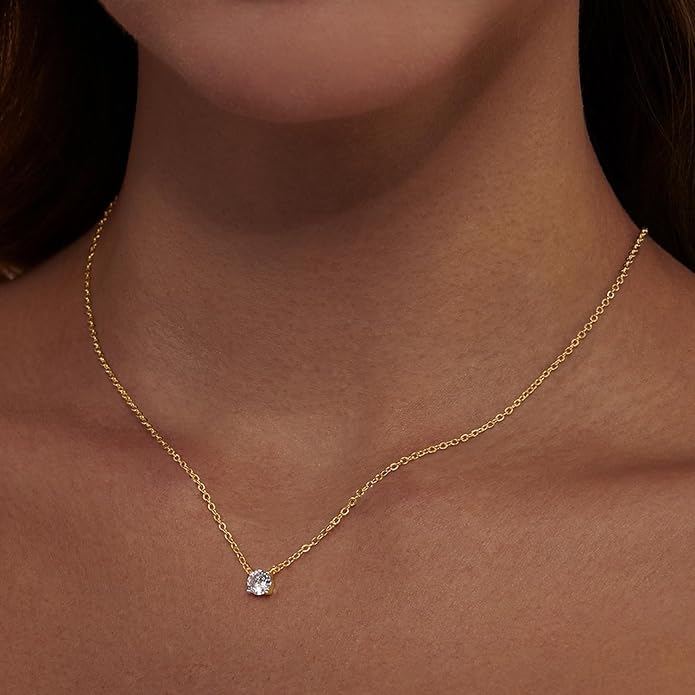 Zeffy Diamond Necklaces for Women, Dainty Gold Necklace 18k Gold Plated Layered Necklaces Simple Gold CZ Diamond Pendant Necklaces for Women Trendy Jewelry Gifts for Girls