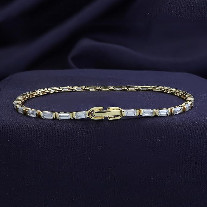 2mm Tennis Bracelet for Women Classic Baguette cut Lab Created Moissanite Stacking Dainty Bracelets in 18K Gold Plated Jewelry Gift for Her
