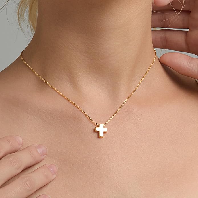 Partm Gold Cross Necklace for Women 14K Plated Dainty Pendant Cross Chain Faith Crucifix Choker Baptism Necklace for Women Trendy Religious Jewelry Hypoallergenic