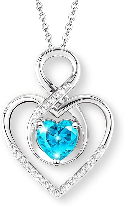 Heart Necklace for Women, 925 Silver Necklace with Infinity Heart Pendant, Personalized Birthstone Necklace Anniversary Birthday Gifts for Wife, Girlfriend, Mom
