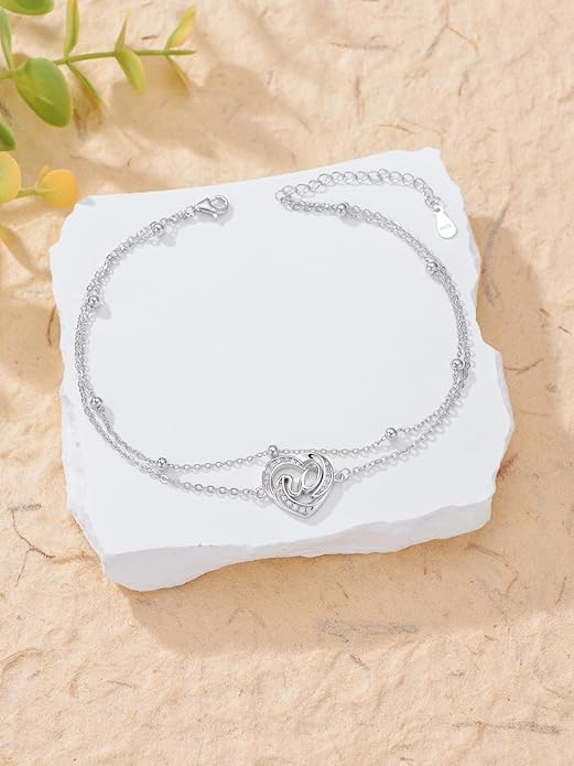 Dorunmo Initial Anklet 925 Sterling Silver Letter A-Z Layered Heart Anklet Beach Jewelry Birthday Gifts for Women
