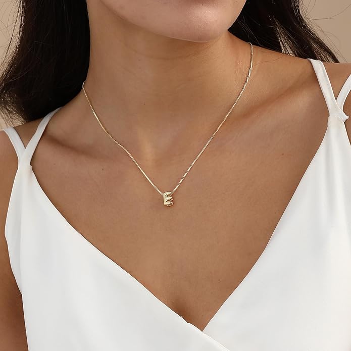 Bubble Gold Letter Necklace for Women, 14k Gold Plated Balloon Initial Necklace, Dainty Gold Necklace for Women, Personalized Bubble Pendant Name Necklace, Fashion Accessories Trendy Jewelry