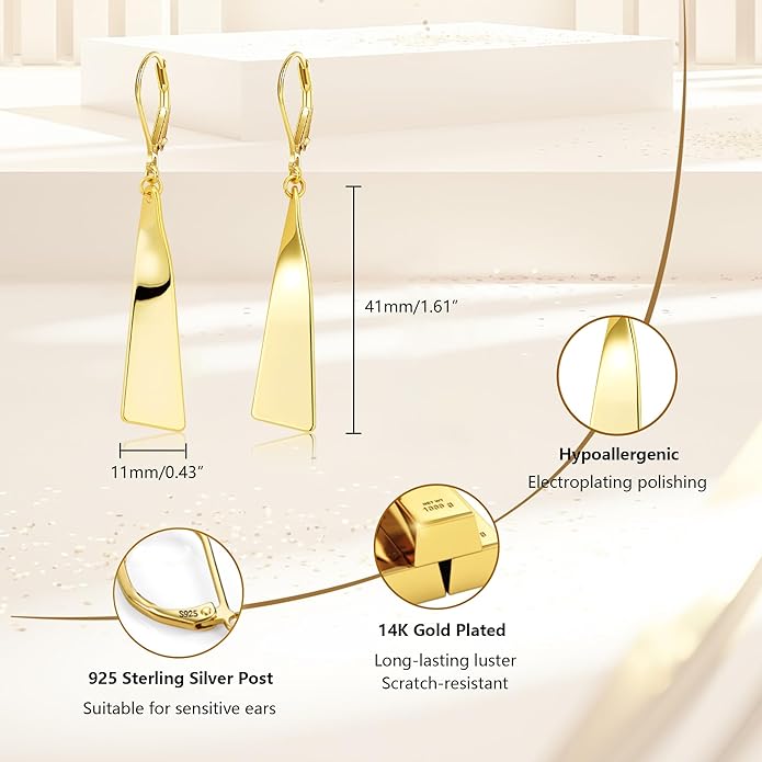ALEXCRAFT Sterling Silver Dangle Earrings for Women Trendy Sterling Silver Drop Leverback Earrings for Women Long Hypoallergenic Dangle Earring for Jewelry Gifts