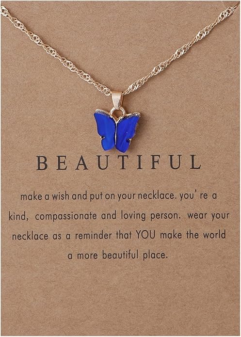 Rrdaily 9 Pcs Dainty Colorful Butterfly Pendant Necklace Set for Women,Bohemian Acrylic Butterfly Chain Necklace Cute Jewelry Gift