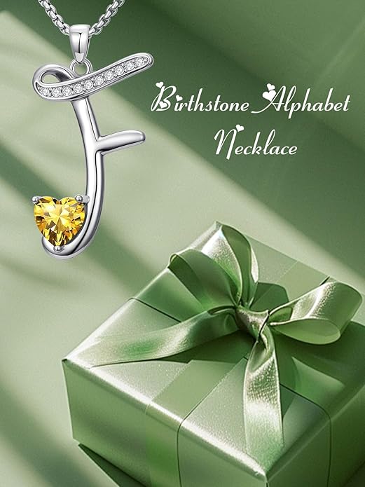 Christmas Gifts for Women Alphabet A to Z Initial Birthstone Pendant Necklaces for Women - 18k White Gold Plated Personalized Name Jewelry Valentine Mothers Day Birthday Gifts for Women Her Girlfriend