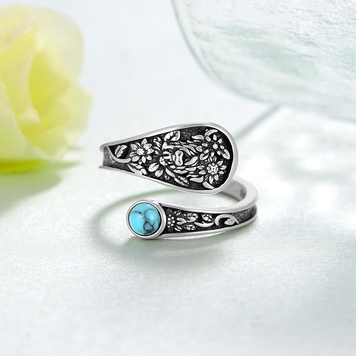 Spoon Rings for Women 925 Sterling Silver Mushroom/Phoenix/Snake/Cardinal/Octopus/Tree of Life/Sunflower/Highland Cow/Dragonfly/Dragon/Horse/Sea Turtle/Frog Rings