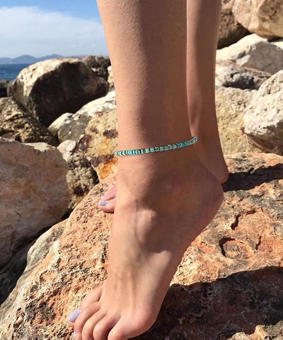 XIJIN Natural Stone Beaded Anklets for Women Handmade Beach Boho Turquoise Beads Ankle Bracelet Jewelry Gift for Her