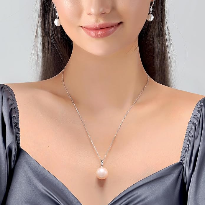 Freshwater Cultured Pearl Necklace, Real Pearl Necklace with Silver Chain and Clasp, Jewelry for Brides Wedding Gifts for Women Her Wife Sister