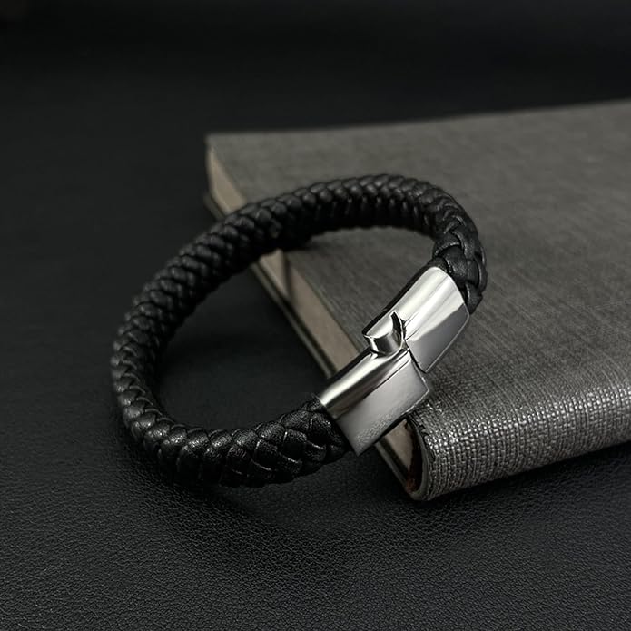 Italian Handmade Genuine Leather Bracelets for Men Stainless Steel Clip, Men's Casual Genuine Multi-layer Cuff Bracelet, Bracelet Gift for Real Men