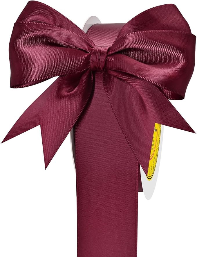 LEEQE Double Face Wine Red Satin Ribbon 1-1/2 inch X 50 Yards Polyester Wine Red Ribbon for Gift Wrapping Very Suitable for Weddings Party Hair Bow Invitation Decorations and More