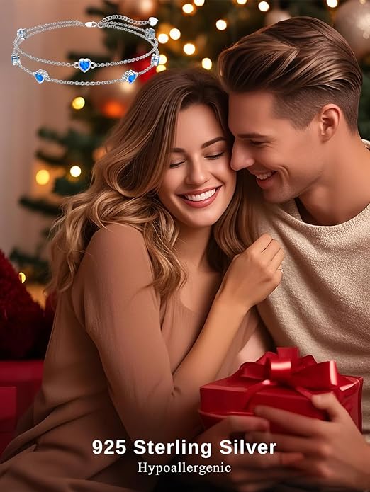 Dorunmo Heart Birthstone Anklet Bracelets for Women 925 Sterling Silver Birthday Jewelry Best Mother's Day for Women Wife