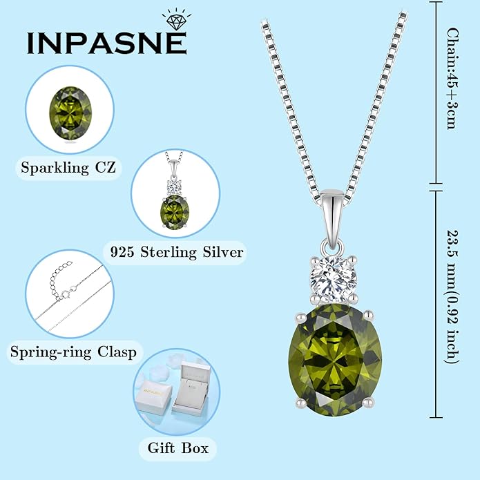 Birthstone Necklace for Women 925 Sterling Silver Oval Cut Cubic Zirconia Pendant Jewelry Gifts for Her