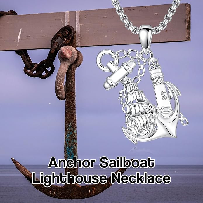 LEECCI Anchor Wave/Four Leaf Clover/Surfboard Necklace 925 Sterling Silver Anchor Pendant Jewelry Gift Graduation Gift for Men Women