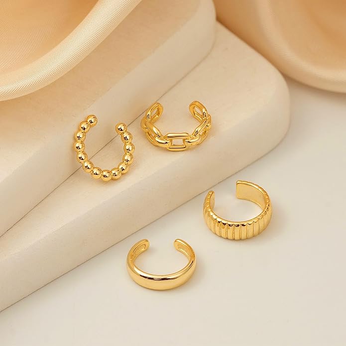 Gold Ear Cuffs Earrings for Women Non Piercing - Clip on Cartilage Earrings Dainty 14K Gold Sterling Silver Plated Cubic Zirconia Huggie Hoop Earring for Women No Tarnish Trendy Jewelry Set