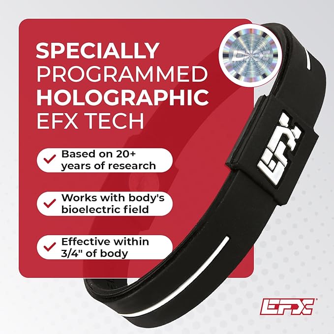 EFX Performance Surgical-Grade Silicone Balance Bracelet with Programmed Holograms for Balance, Strength, Flexibility, Energy | Waterproof & Sweatproof Bracelet for Men and Women | Great for Seniors