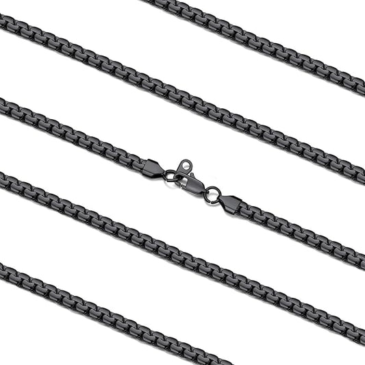 FaithHeart Mens Black/Silver/Gold Stainless Steel Flat Box Link Chain Necklace, Stylish 2/4/6/8mm Width Box Chains Necklaces for Men Non Tarnish Hip Hop Chain Jewelry Gifts,14"-30" Length
