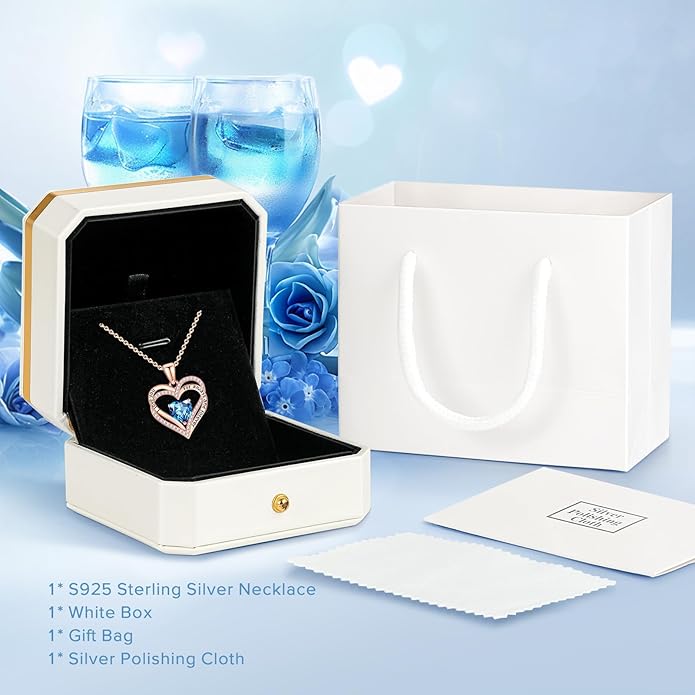 Vakki Birthstone Jewelry for Women Pendant Necklace 925 Sterling Silver Heart Necklace Birthday Gifts for Wife Daughter Girlfriend