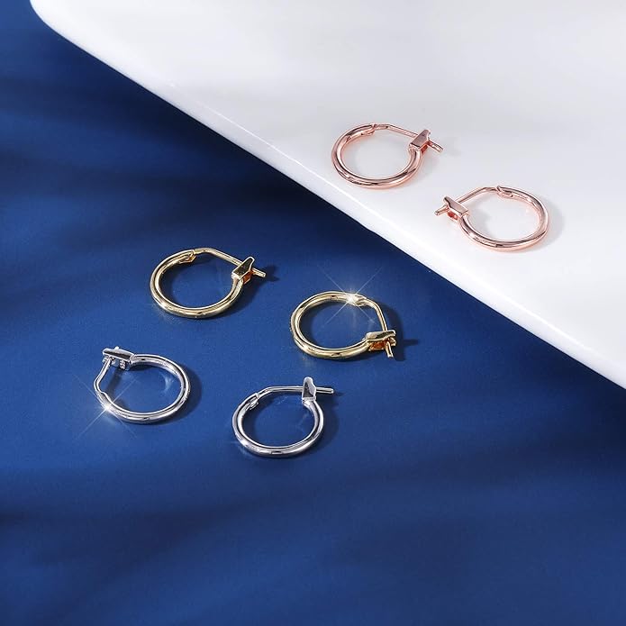 AoedeJ 925 Sterling Silver Hoop Earrings, High Polished Round Tiny Click-Top Hoop Earrings, Small Clasp Hoop Piercing Earrings