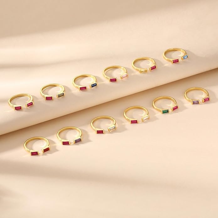 JSJOY Birthstone Rings for Women Dainty Emerald Blue Ring Birthday Gifts for Mom Her Gemstones CZ Ring for Teens Gold Rings That Don't Tarnish Adjustable Ring Jewelry Gifts