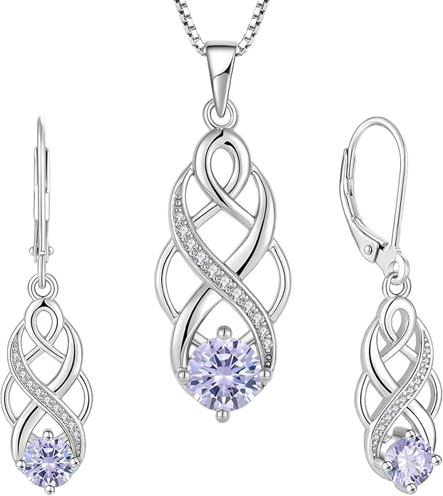 Infinity Irish Celtic Knot Jewelry Set for Women Alexandrite Necklace & Earrings June Birthstone Jewelry Gifts