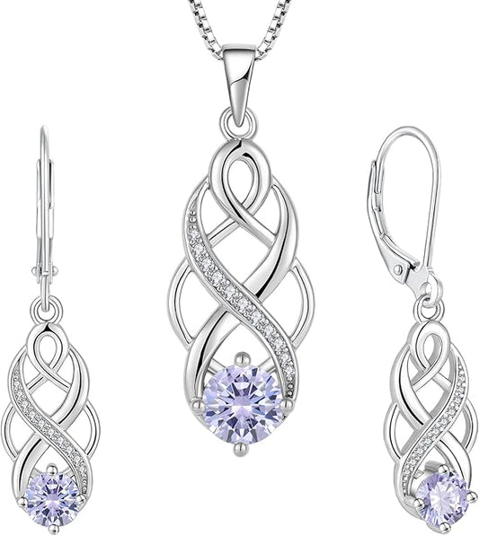 Infinity Irish Celtic Knot Jewelry Set for Women Alexandrite Necklace & Earrings June Birthstone Jewelry Gifts