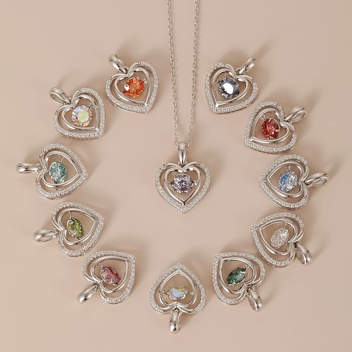 Gem's Beauty Silver Heart Necklace for Women - 925 Silver Moissanite Pendant, Dainty Dance Gift for Her, Mom, Wife |Christmas/Anniversary/Valentine’s Birthstone Jewel