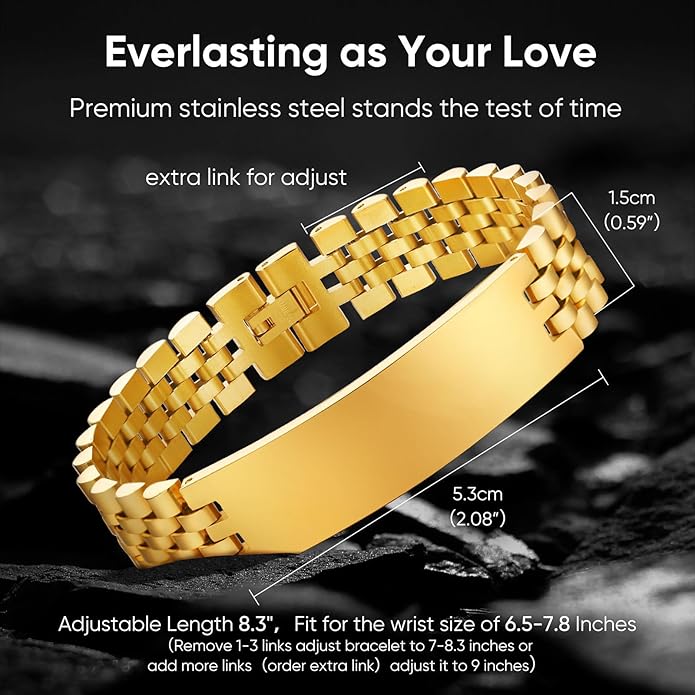VNOX Masculine Watch Band Stainless Steel Link Bracelet Personalized Jewelry Gift for Men DAD Father Husband Boyfriend