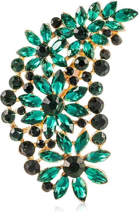 LAXPICOL Vintage Austrian Crystal Flower Leaf Bouquet Clusters Large Big Brooch Pin for Women Gold Tone
