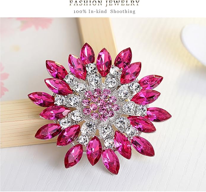 Rhinestone Flower Brooch for Women Sparkling Crystal Sunflower Brooch Pin Trendy Large Big Flower Brooch Elegant Clothing Hat Bag Accessories Christmas Birthday Party Wedding Costume Jewelry