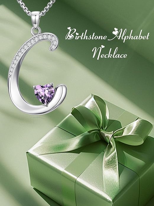 Christmas Gifts for Women Alphabet A to Z Initial Birthstone Pendant Necklaces for Women - 18k White Gold Plated Personalized Name Jewelry Valentine Mothers Day Birthday Gifts for Women Her Girlfriend