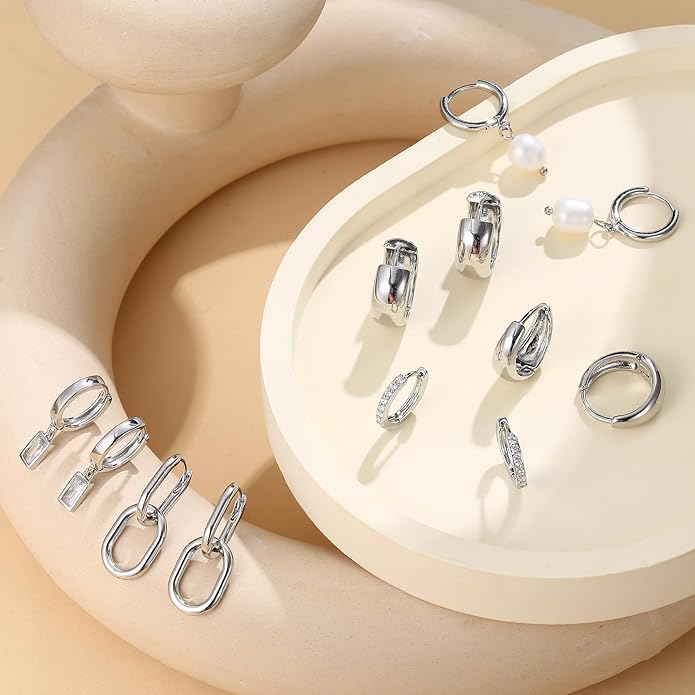 BESTEEL 13 Pairs Small Stud Hoop Earrings Set for Women Hypoallergenic Gold Plated Huggie Hoops Pearl Dainty Lightweight Earrings for Gift