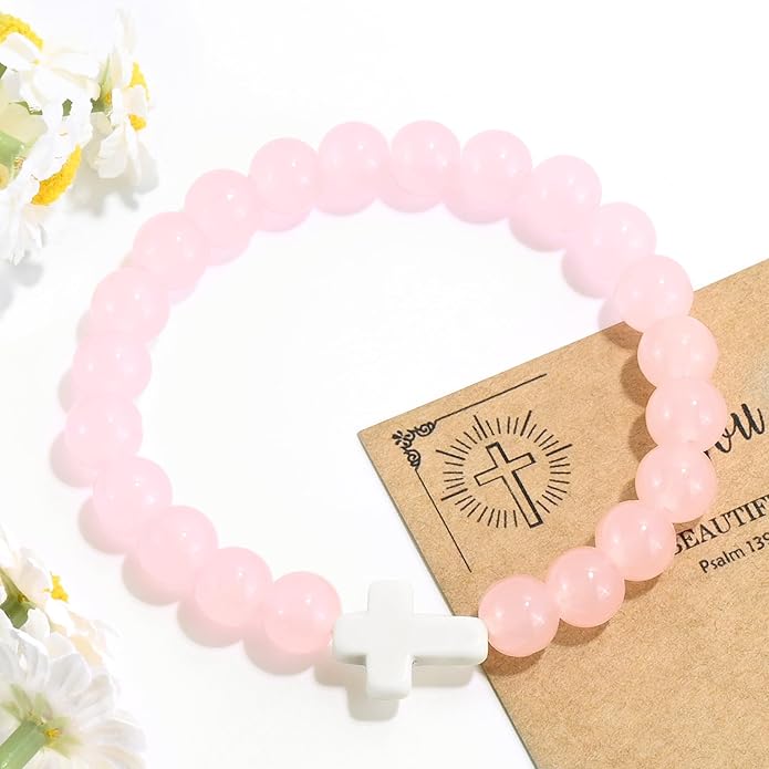 VIBILIA Cross Beaded Bracelets for Women, Inspirational Natural Heart Religious Bracelets for Women, Birthday Christian Gifts for Women on Thanksgiving Christmas Gifts
