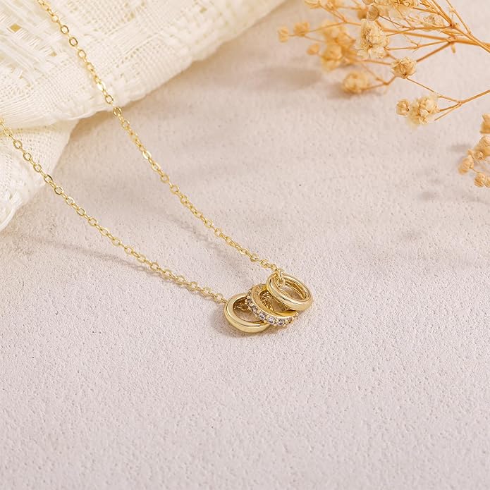 Gold Necklace for Women, Dainty 14K Gold Plated Pendant Necklaces for Women Trendy Simple Choker Chain Cubic Zirconia Circle/Interlocking/Sun Necklace Fashion Jewelry Birthday Christmas Gift